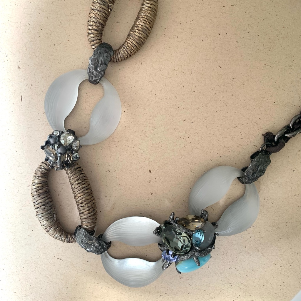 Alexis Bittar Rare Vintage Mixed Media Lucite Hemp Gemstone Crystal Necklace — image 2 of 8